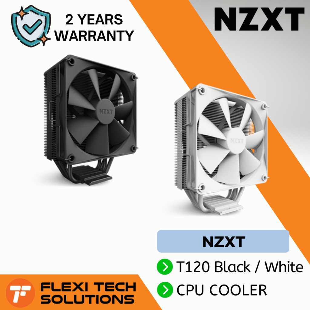 Flexi Tech NZXT T120 CPU Air Cooler Black / White Compatible with LGA