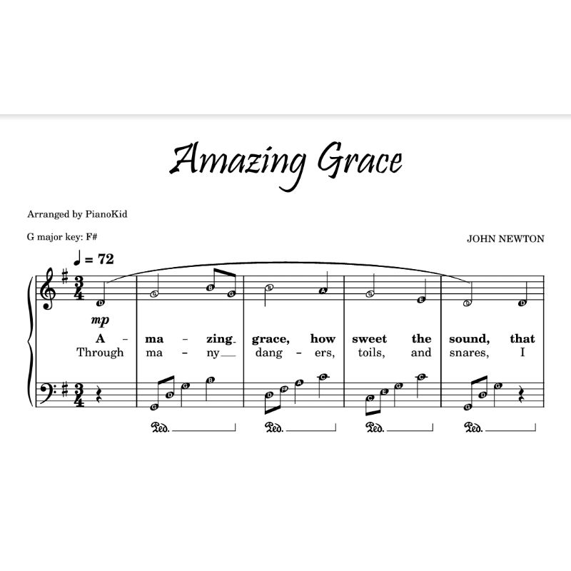 Amazing Grace Piano Sheet Grade 1 Lyrics Note Names Easy Shopee