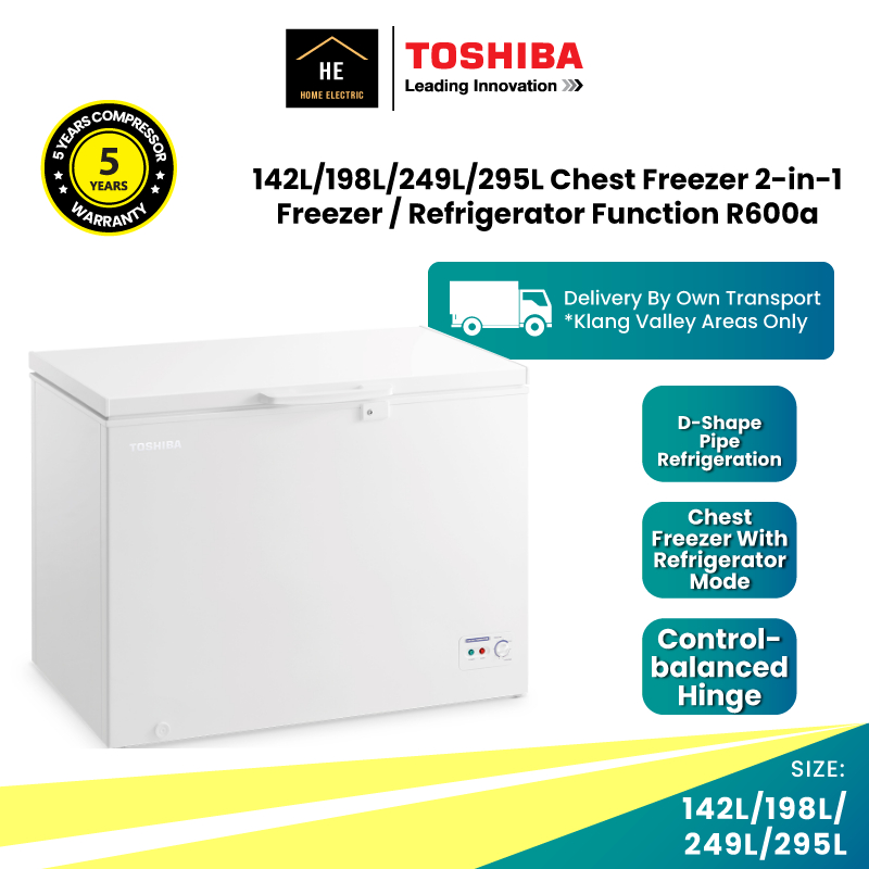 TOSHIBA 249L Chest Freezer 2 in 1 Freezer Refrigerator Function R600a ...