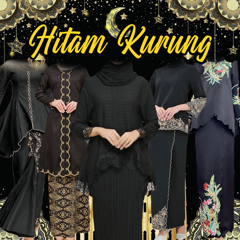Hitam BAJU KURUNG MODERN Baju Raya 2024 Set Sulam Kurung NIKAH TUNANG