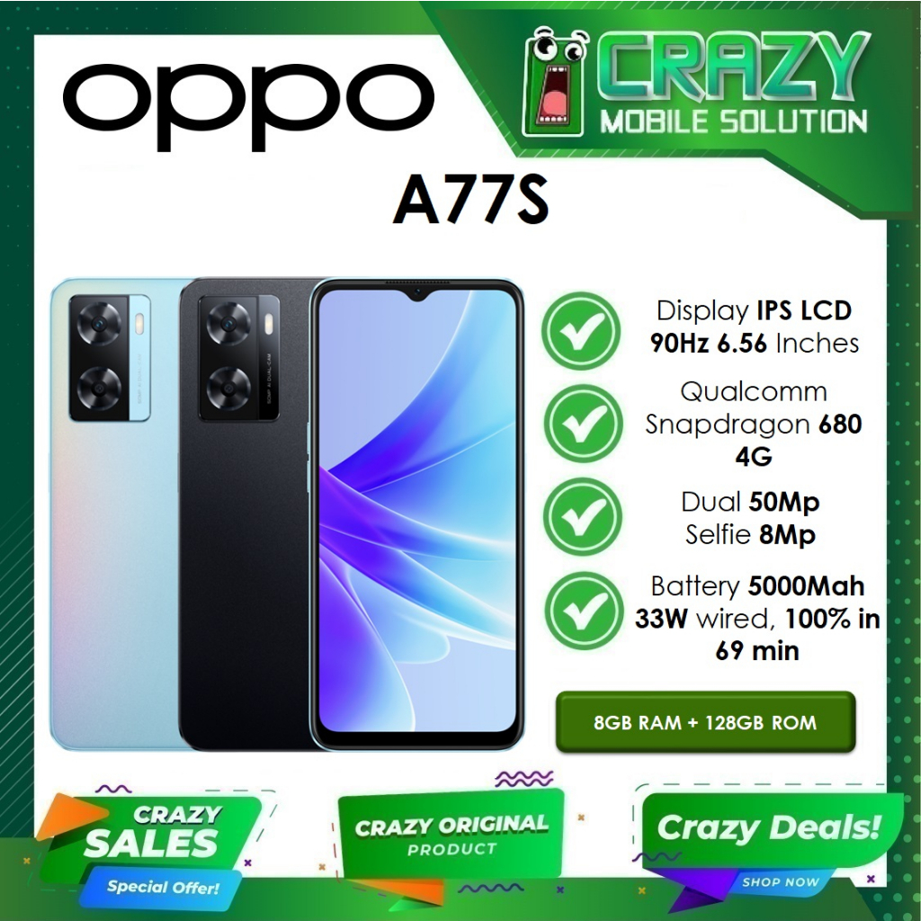 OPPO A77s Smartphone | 8GB RAM + 128GB ROM l 33W SuperVOOC Flash Charge ...