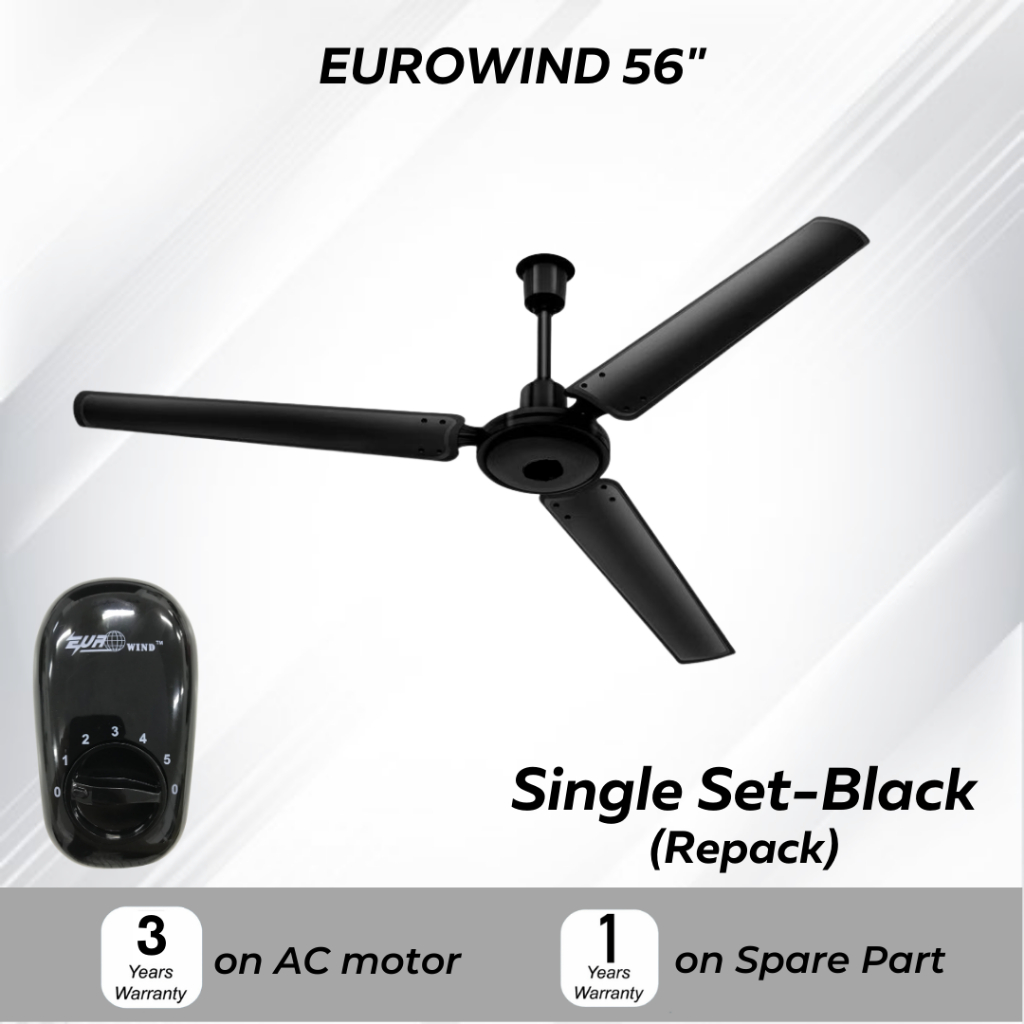 EUROWIND CEILING FAN 56” 3 Blades Ceiling Fan (KIPAS SILING 56") Single
