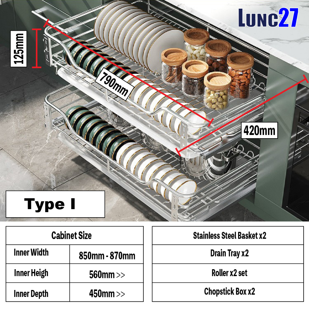 2 in 1 Stainless Steel Pull Out Basket Kitchen Rack/ Stainless