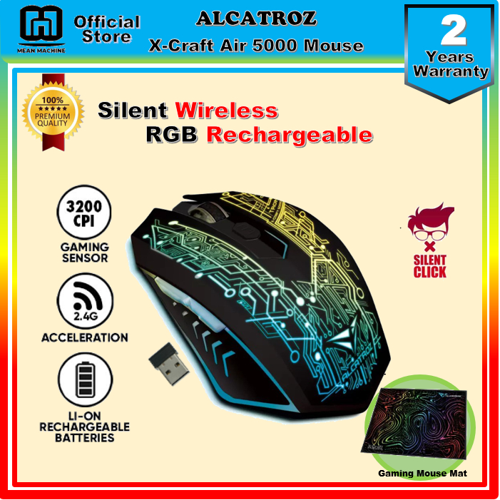 Alcatroz X Craft Wireless Mouse With 3200cpi Rgb Rechargeable Gaming Silent Click Wireless Mouse 8839