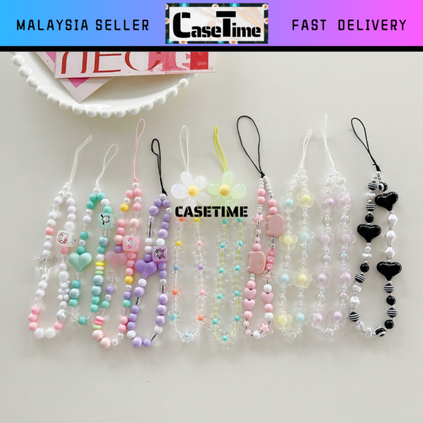 Rantai telefon pemegang manik candy color phone bead chain accessories ...