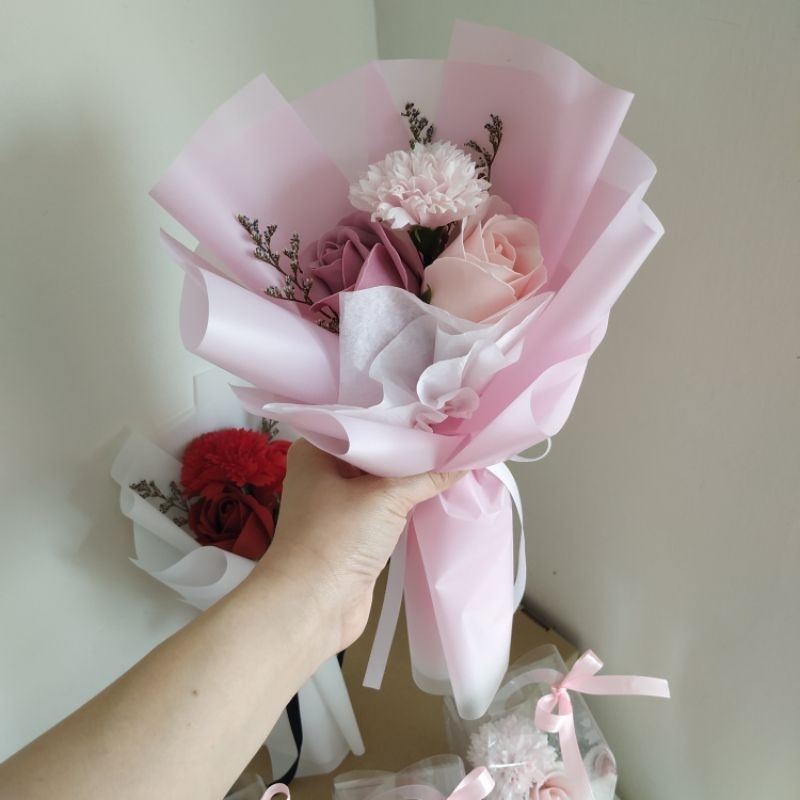 Move out Sale ★ Free printing card 3pcs soap flower bouquet 3朵香皂花花束花盒 ...