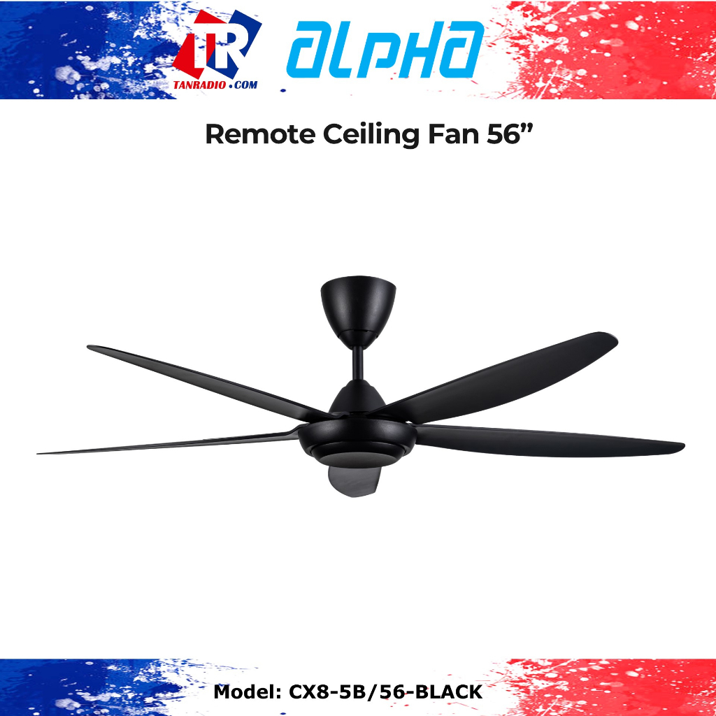 Alpha Ceiling Fan 5 Blade 6 Speeds Matt Black (40”/56”) CX8 / VANNUS
