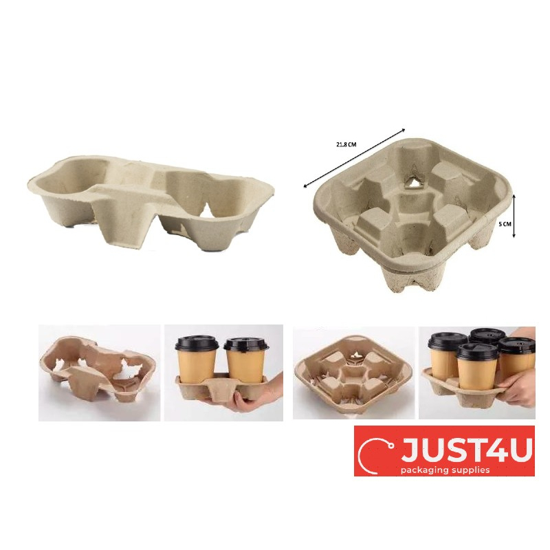 [2 Size] 2 & 4 Cup Paper Moulded Pulp Cup Tray / Drink Tray ...