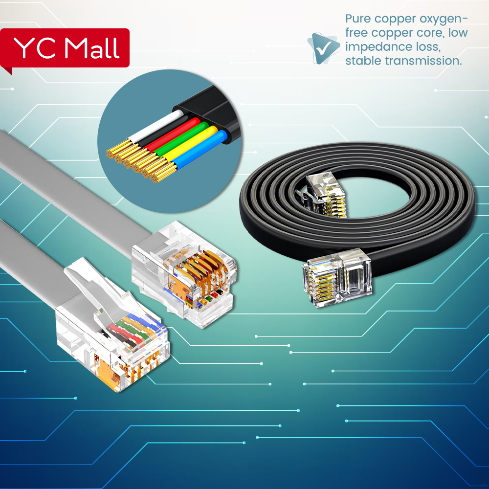 RJ12 6P6C Flat Straight Landline Oxygen Free Copper Telephone Cable ...