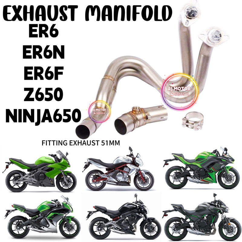 Kawasaki Er6 Er6n Er6f Z650 Ninja650 51mm Exhaust Pipe Manifold Full System Stainless Steel 0871