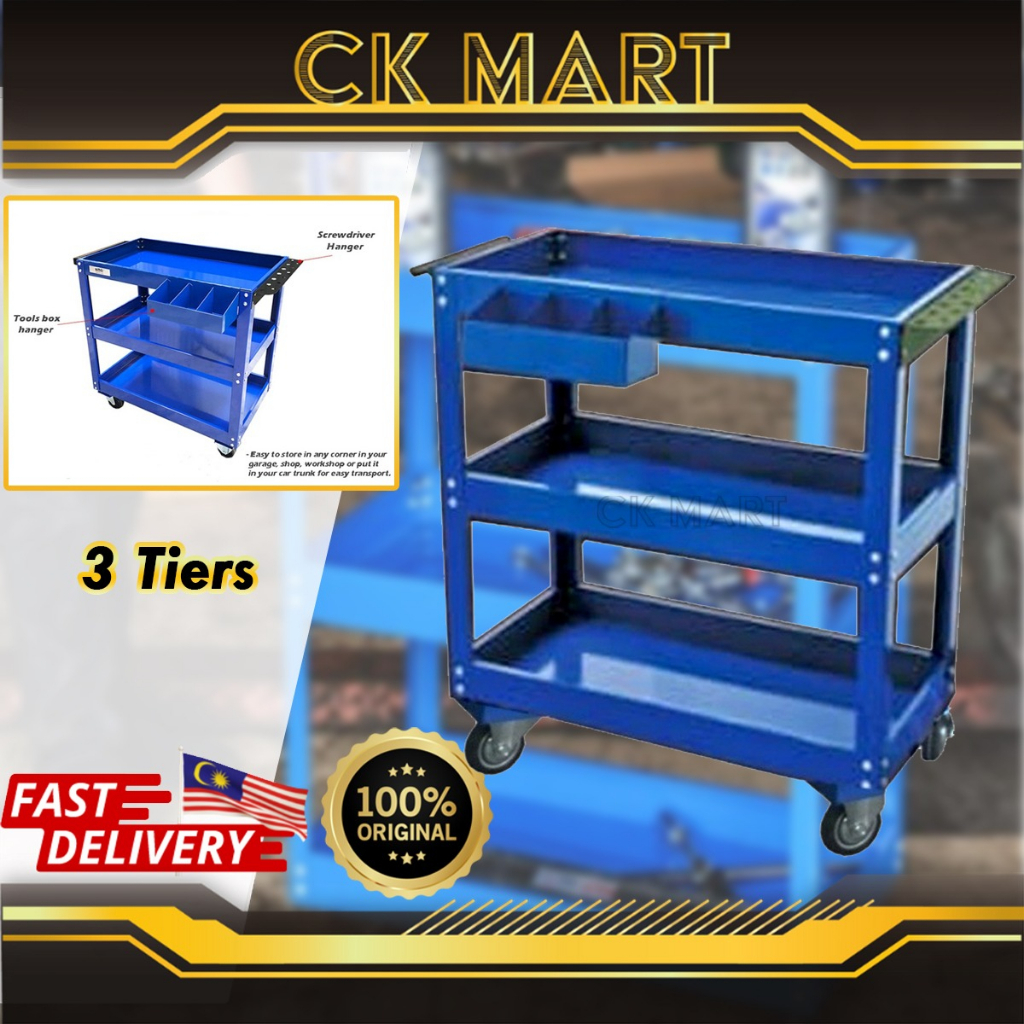 HITTO Heavy Duty 3 Layer Tools Storage Trolley With Spanner Holder 