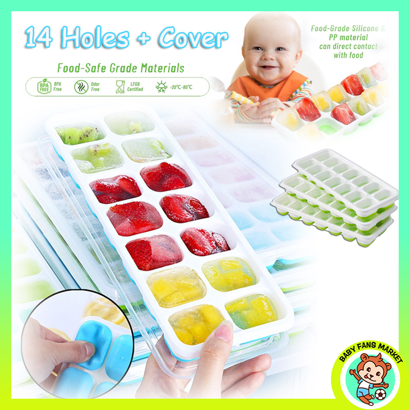 Ready Stock 14 Holes Ice Cubes Grid Ice Maker Silicone Box With Cover ...