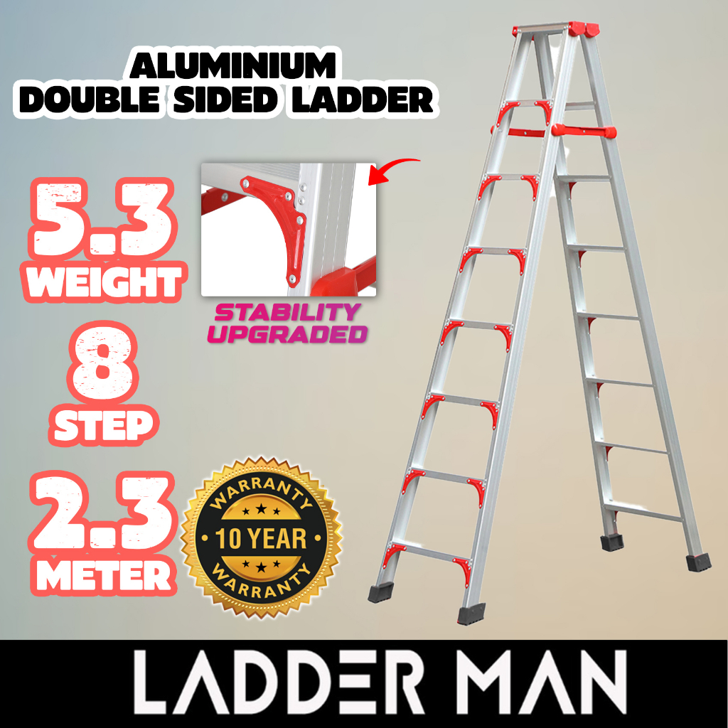 8 Step Ladderman Heavy Duty Aluminium Double Sided Ladder Multi Purpose ...