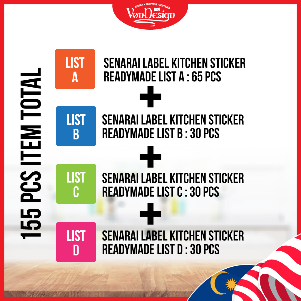 155pcs combo READYMADE/CUSTOM KITCHEN LABEL WATERPROOF STICKER DAPUR