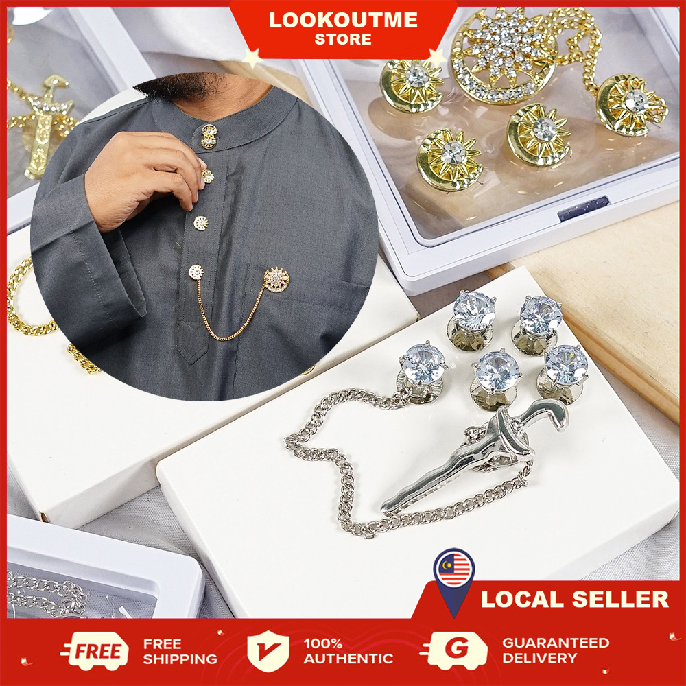 Butang Baju Melayu Berantai Zircon 8MM /9MM 1Set (5Pcs) Exclusive Nikah ...
