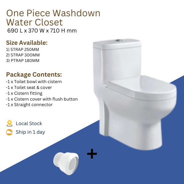 One Piece WC PTRAP STrap 250mm 300mm Modern Design Water Closet