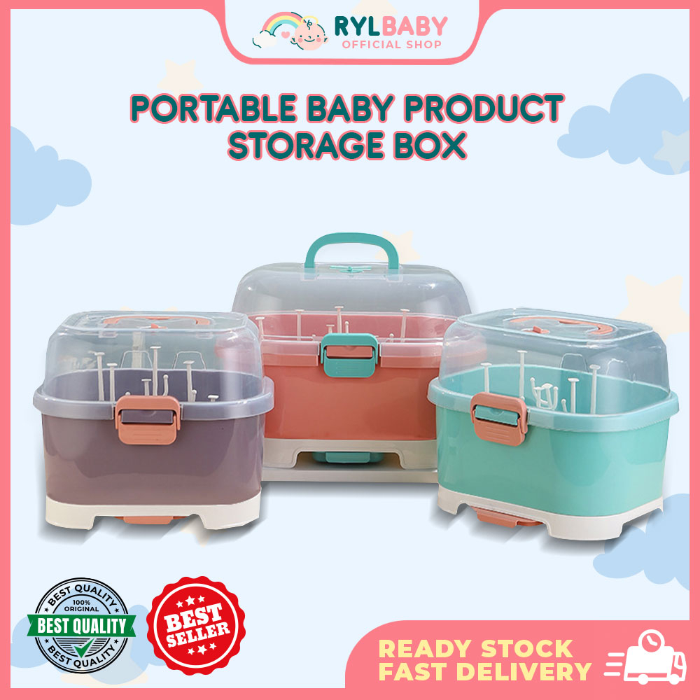 Portable Baby Milk Bottle Storage Box Drying Rack With Lid Dustproof Milk Powder Container