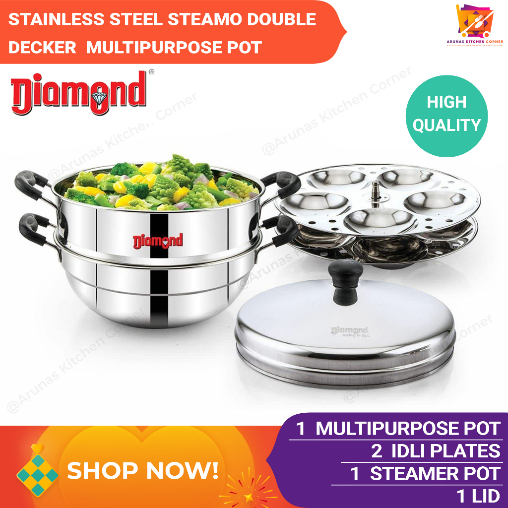 Diamond Steamo Double Decker Multipurpose Pot with 2 Idli Plates/10