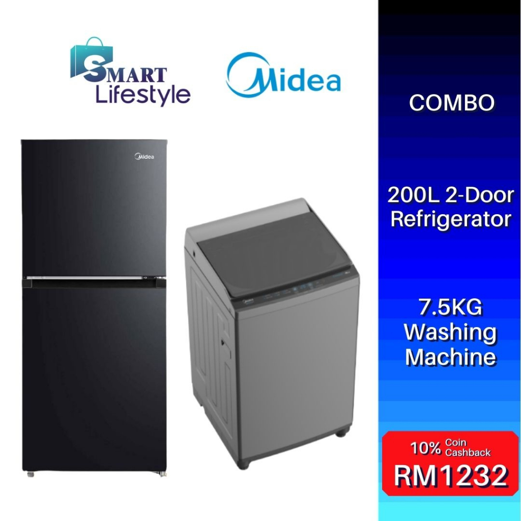 Midea 200L 2Door Refrigerator MDRT267MTB30 + Midea MA100W75 7