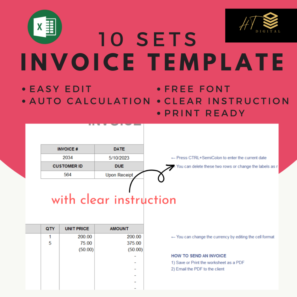 Invoice Receipt Template Billing Slip 10 in 1 | Easy to edit in ...