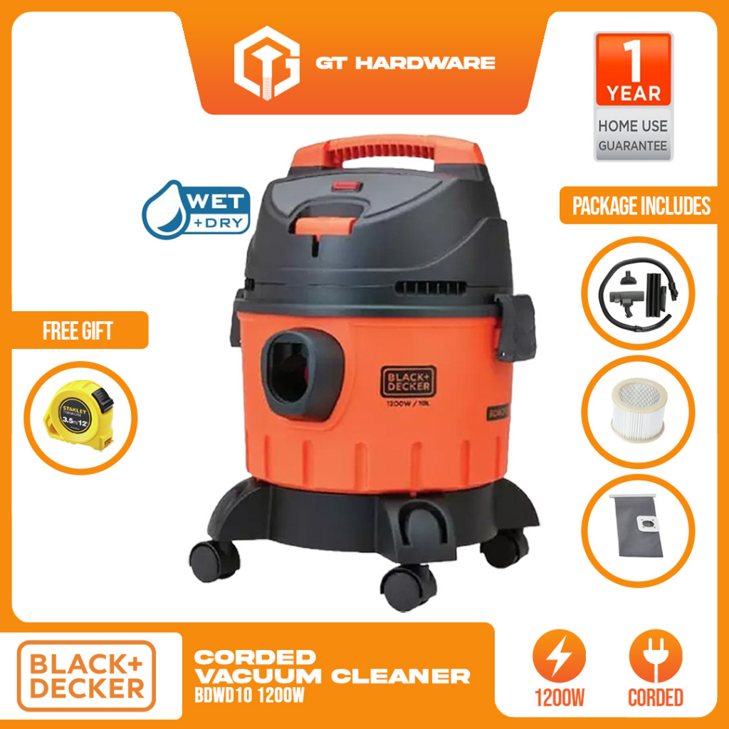 BLACK & DECKER BDWD10 1200W 10L WET & DRY Vacuum Cleaner | Shopee Malaysia