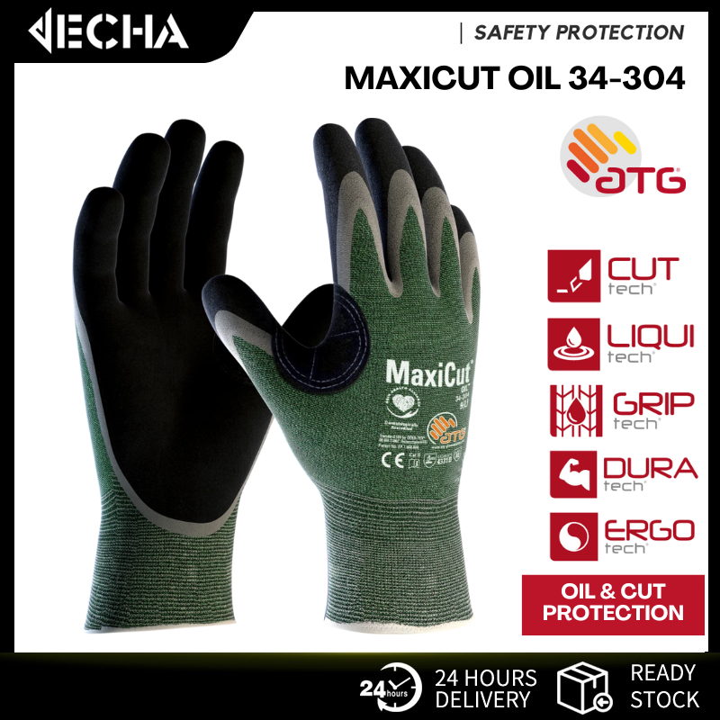 ATG 34-504 MaxiCut Oil Work Gloves Nitrile Coating Level 5 Cut