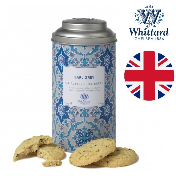WHITTARD TEA DISCOVERIES EARL GREY ALL BUTTER BISCUITS IN TIN CADDY