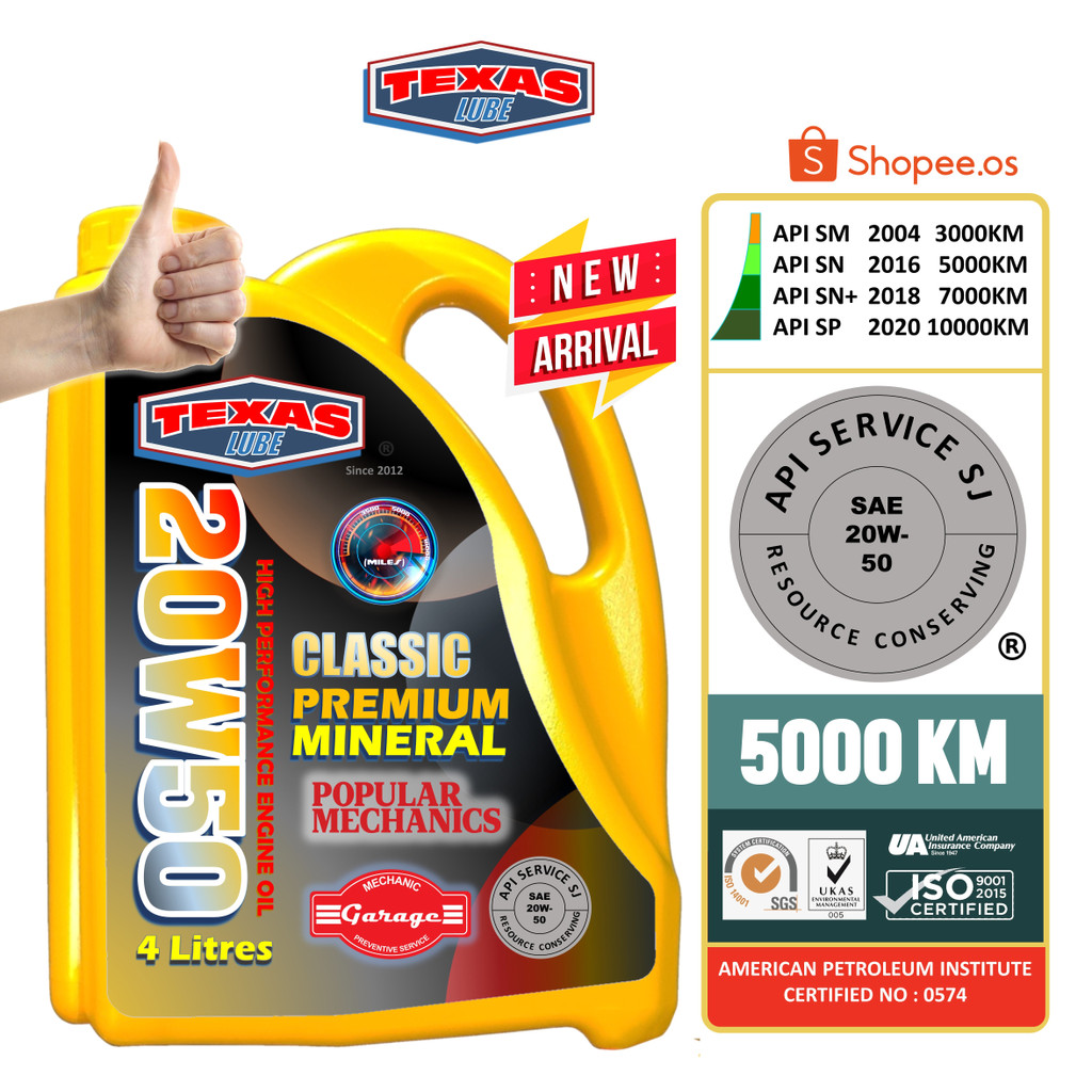 TEXAS Lubricant 20w50 Premium Mineral 4L 100 original engine oil