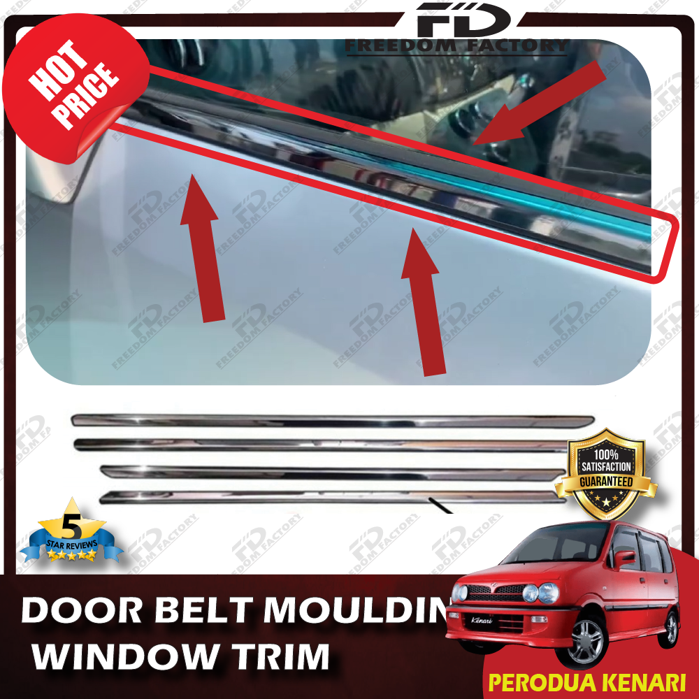 (4 Pieces/Set)PERODUA KENARI CHROME Door Belt Moulding / Window Trim