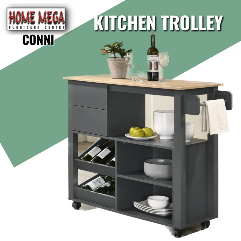 Conni Kitchen Trolley Grey Colour / Kart / Almari Dapur Solid Particle