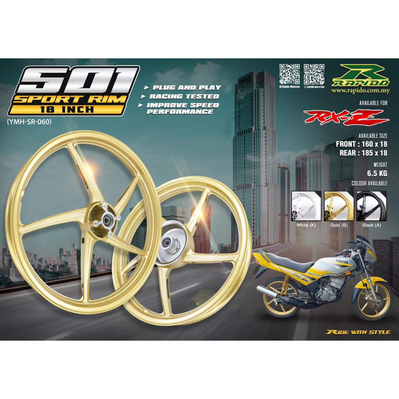 Rapido 501 5Batang Rims Set Yamaha RXZ 1.6/1.85*18 Sport Rims 18Inci ...