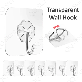 100 Pack Adhesive Hooks Wall Hooks 24lb(Max) Heavy Duty Self Adhesive  Hooks,Transparent Reusable Adhesive Wall Hooks for Hanging for Kitchens