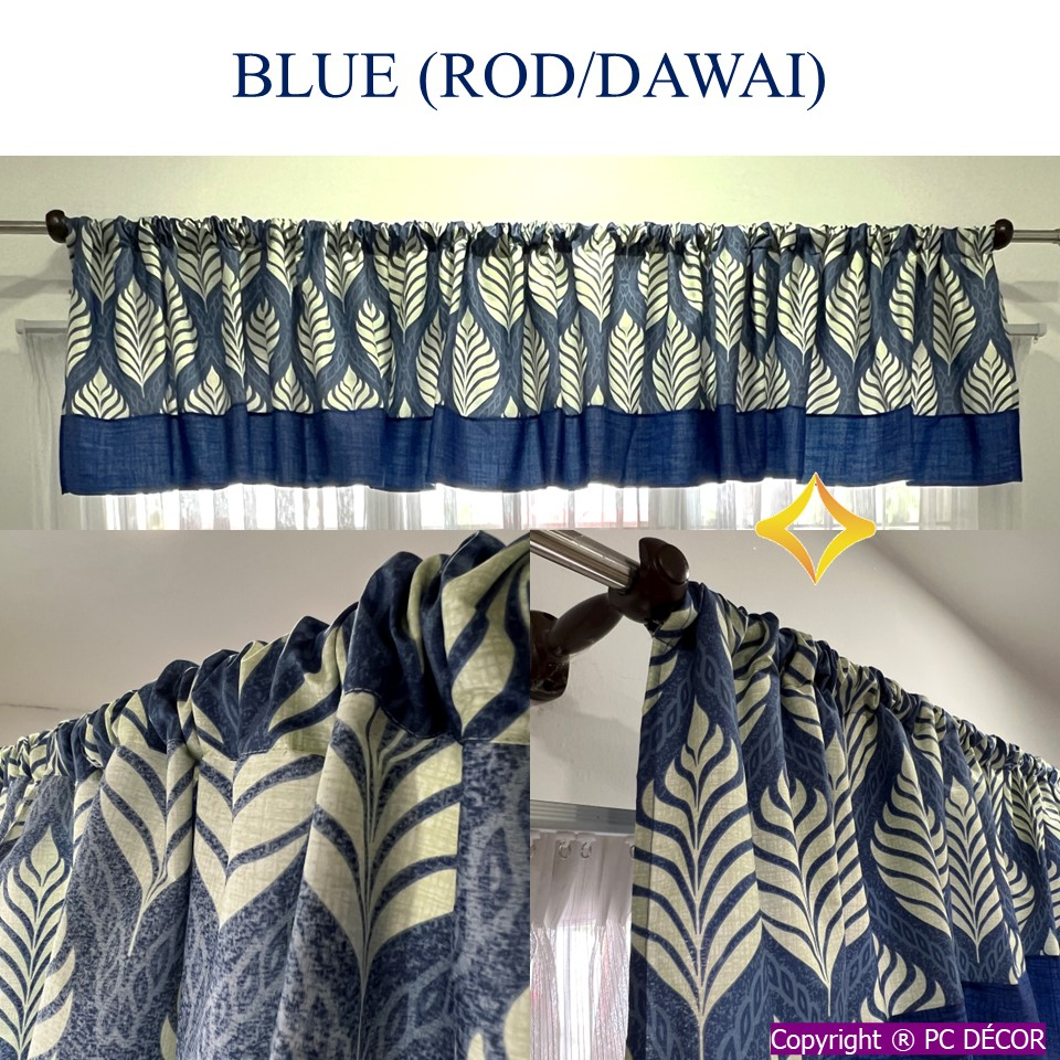 Anak Langsir Corak Daun Pelmet Langsir Dapur Short Curtain Rod Pocket