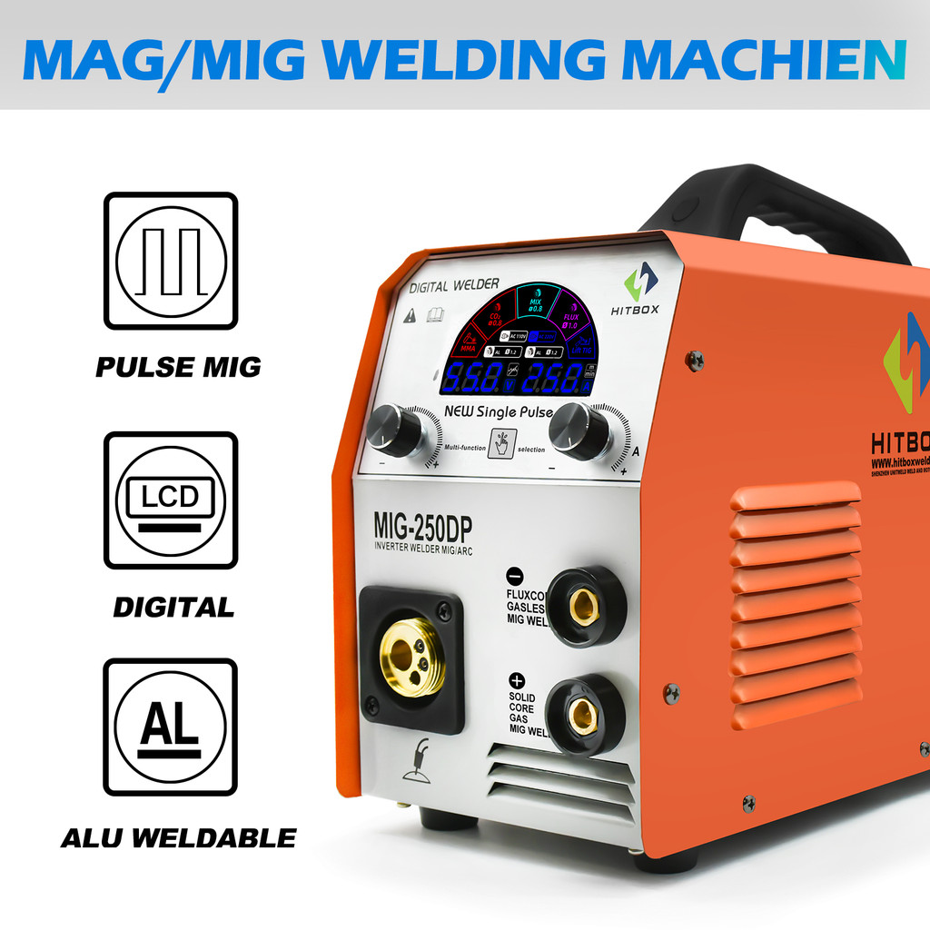 HITBOX 250AMP Aluminium Welder MIG250DP 5 IN 1 Welding Machine MIG Gas/ Gasless MIG/ Lift TIG