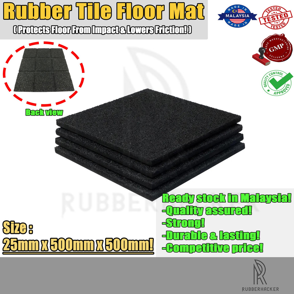 25MM THICK RUBBER GYM Tiles FLOOR MAT 25mm x 500mm X 500mm (PRICE