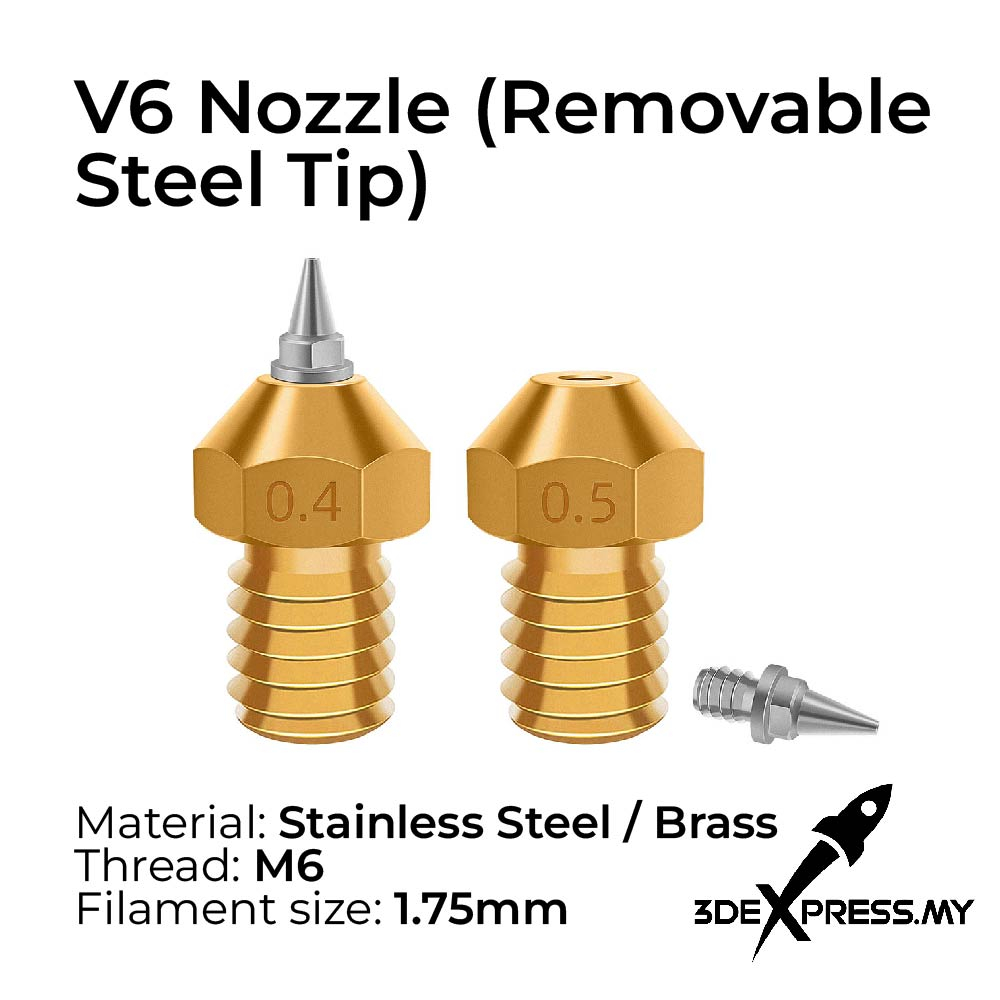 1 PCS - New E3D V6 nozzle with M6 0.2/0.3/0.4/0.5mm  Removable Stainless Steel Tips For E3D V6 Hotend 1.75mm