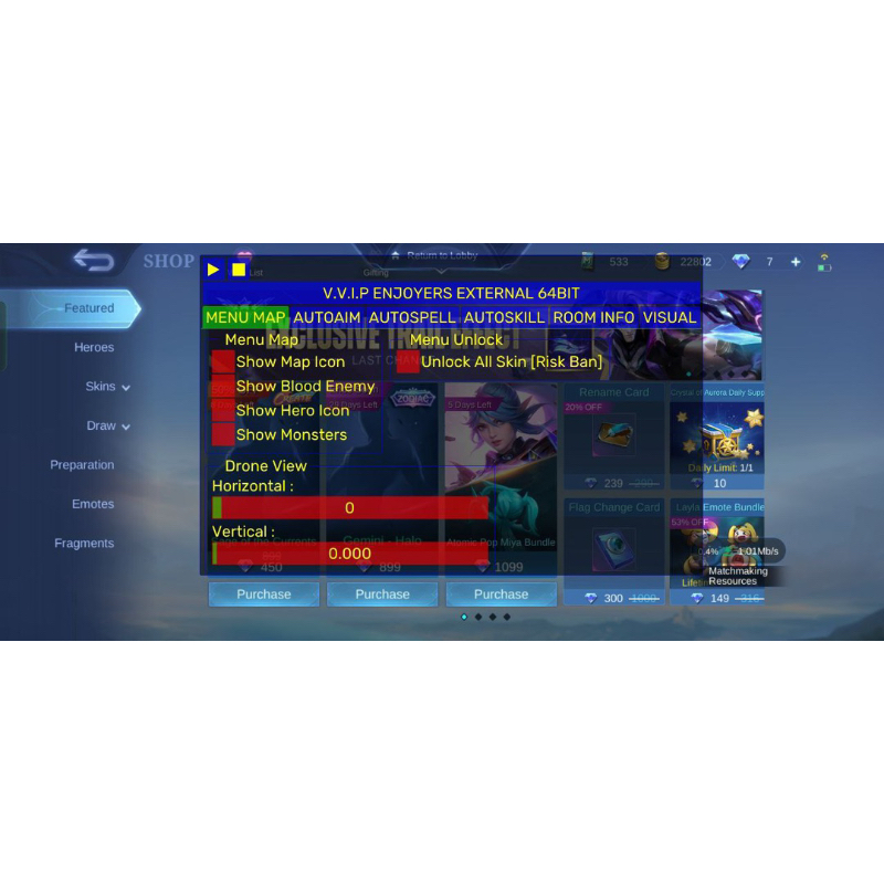 MOD MENU MOBILE LEGENDS - CH3AT MAPH4CK, DRONE, AUTO RETRI, AUTO AIM BY ...
