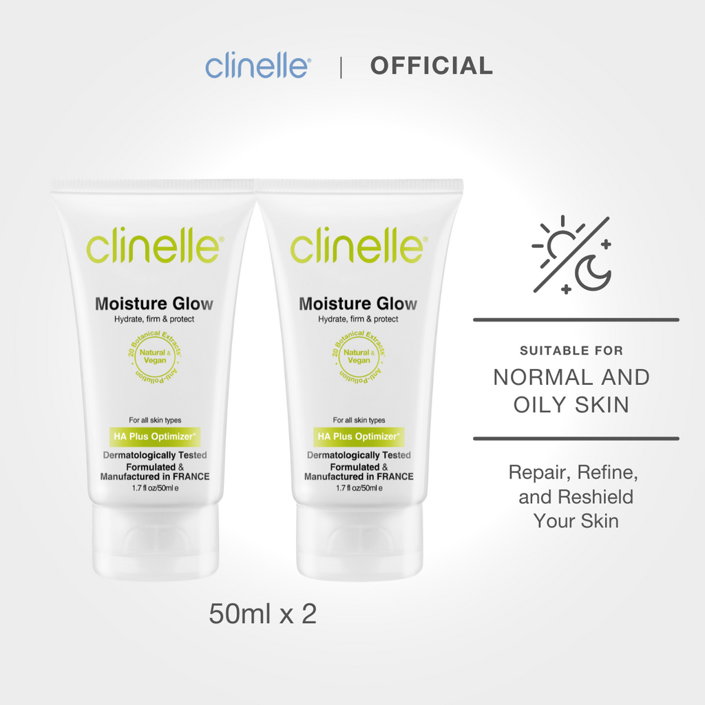 Clinelle Moisture Glow 50ml Twin Pack Vitamin B5 Twin Pack Repair Skin Barrier Lightweight & Oil