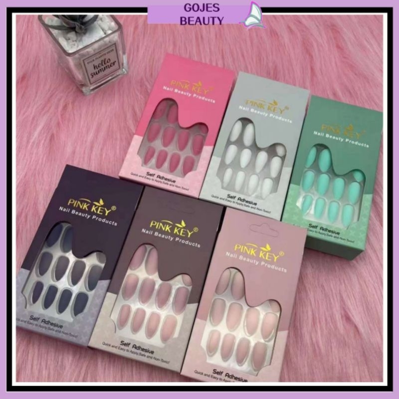 Pink Key Plain Color Self Adhesive Fake Nail (12pcs) Shopee Malaysia