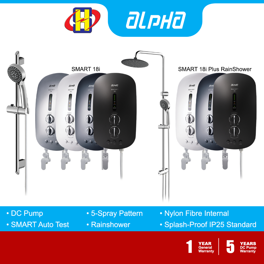 Alpha Instant Water Heater (DC Pump/Rain Shower) SMART 18 Series 5