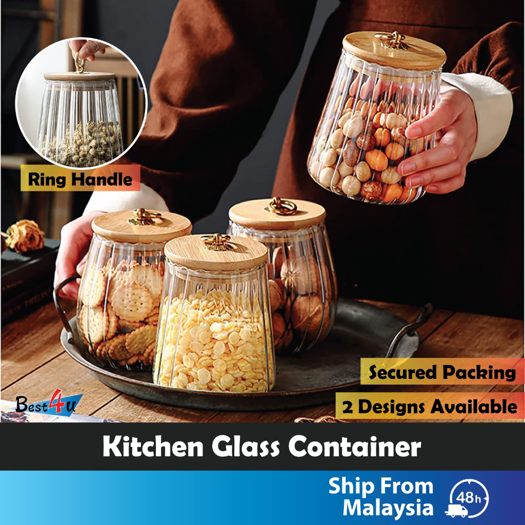 BEST4U Glass Cookies Jar Food Container with Lid Balang Kaca Balang