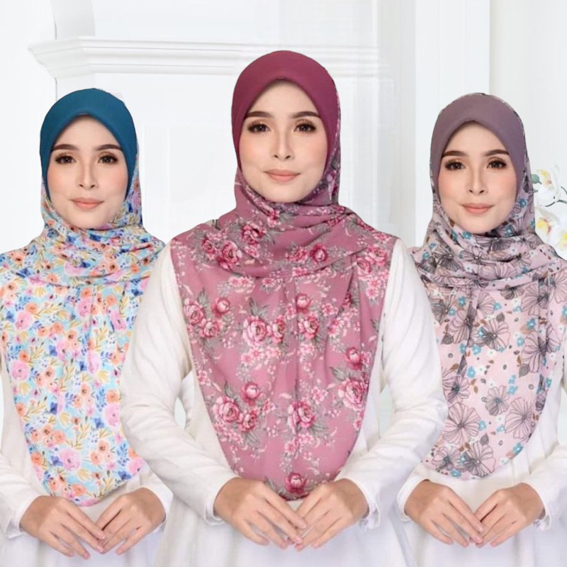 𝗣𝗢𝗦𝗧 𝗧𝗢𝗗𝗔𝗬 Bidang 45 55 Tudung Bawal Instant Corak Printed Bawal Curve ...