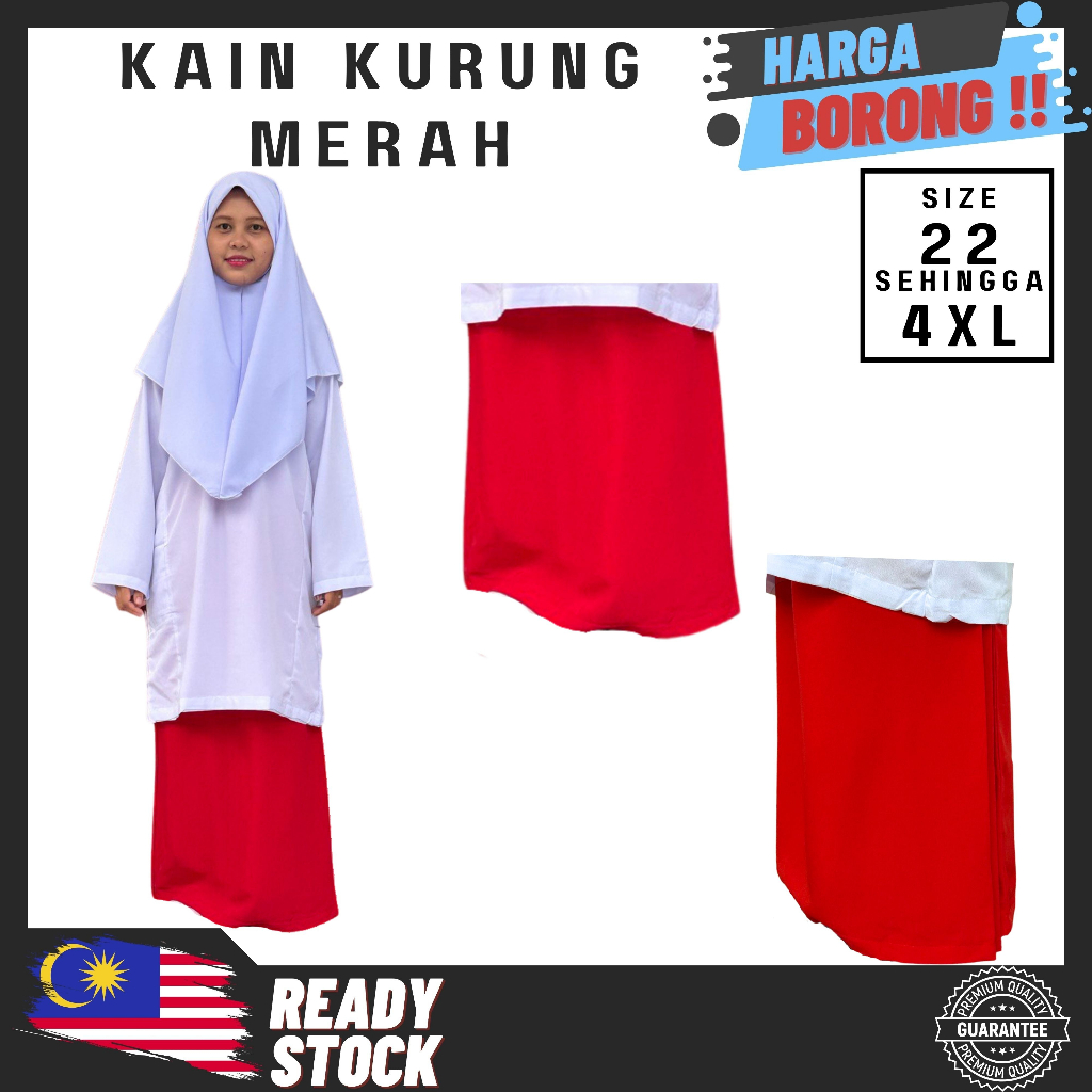 KAIN KURUNG RED I MERAH I KAIN SUSUN TEPI, KAIN KURUNG SEKOLAH, PREMIUM  QUALITY