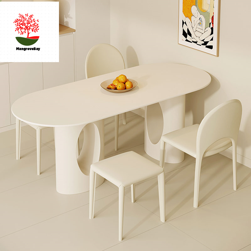 Island Dining Table Marble Sintered Stone Half Oval Cream White Table ...