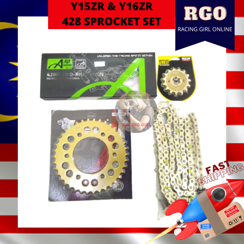 Y15ZR / Y16ZR 428 Full Set Sprocket Aji Racing Gold ORing Chain 428