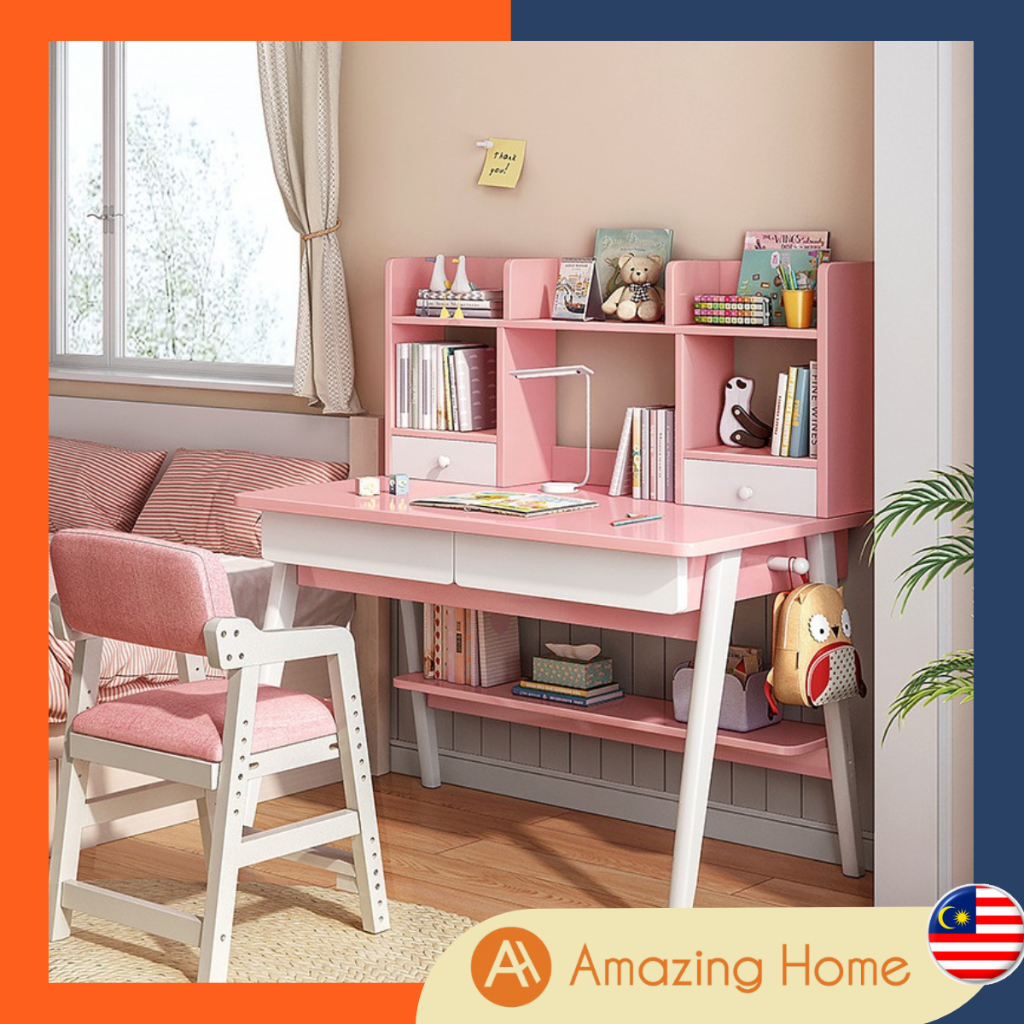 Mjkone Kid's Desk and Chair Set Writing Desk with Hutch