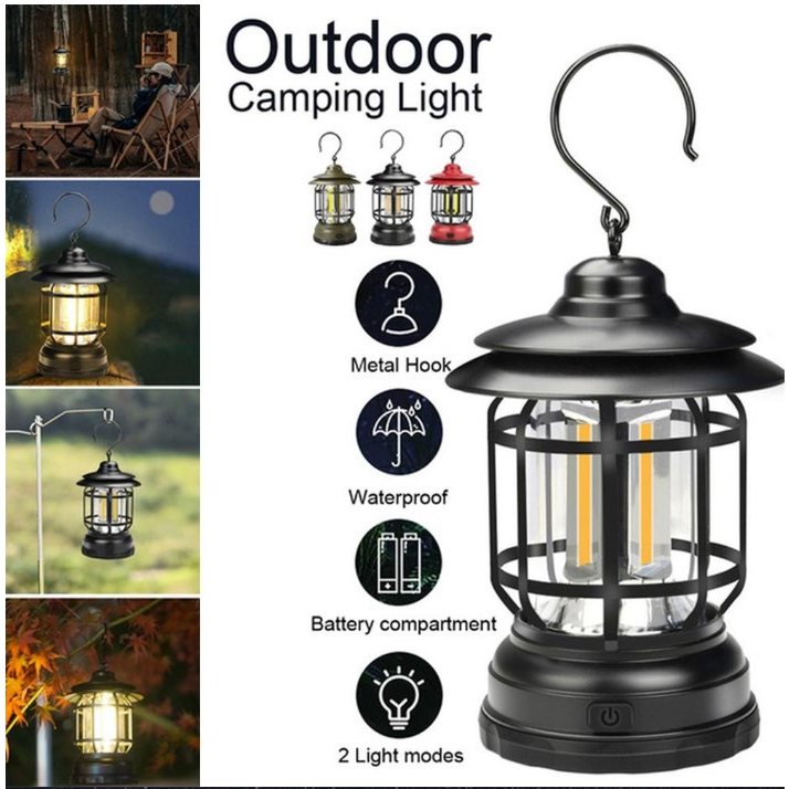 Retro Camping Lamp Outdoor COB Camp Portable Lantern LED Emergency