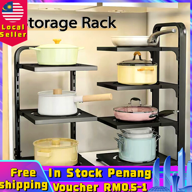 Kitchen Rack Rak Dapur Bawah Sinki Adjustable Stainless Steel Pot Rack