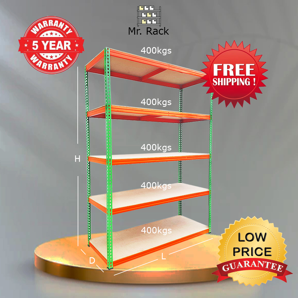 Mr. Rack WX5OG 5 Tiers HDF Board Store Boltless Storage Rack Orange ...