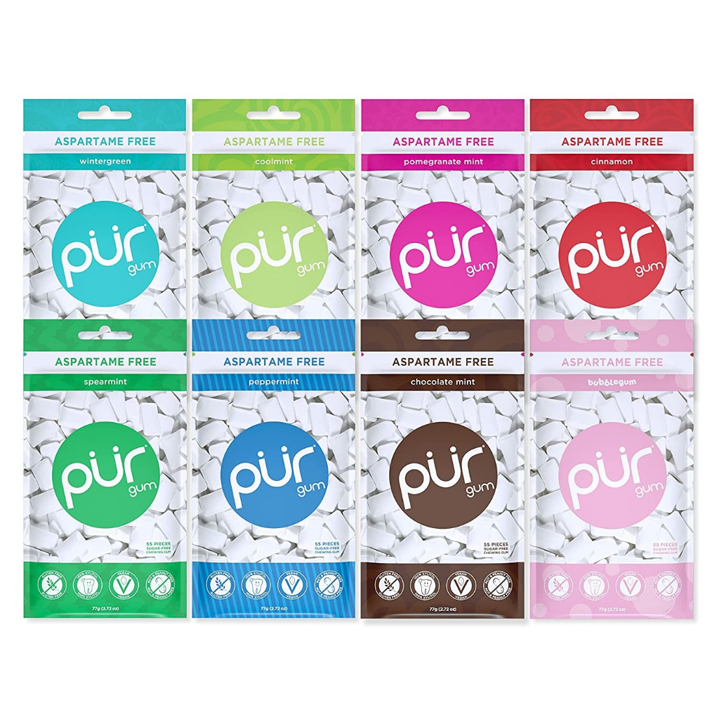 PUR Gum Sugar Free Chewing Gum 100 Xylitol Vegan, Aspartame Free